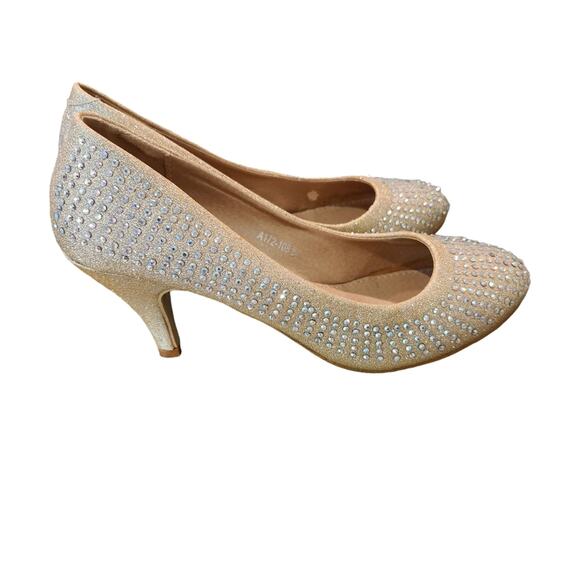 Seven Color Pumps Heels Womens Sz 6.5 Rhinestone Covered Pale Gold Pumps - Picture 4 of 10